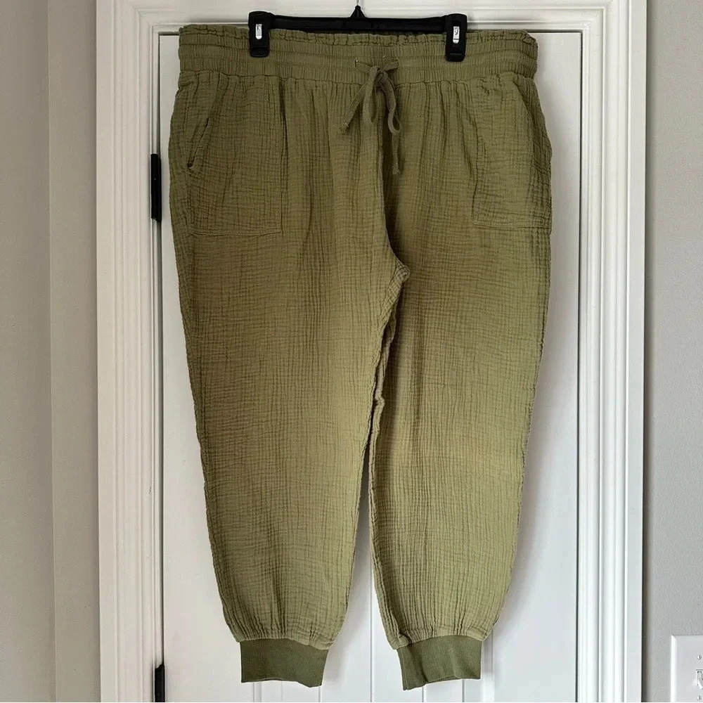 White Birch‎ Olive Green Gauzy Joggers